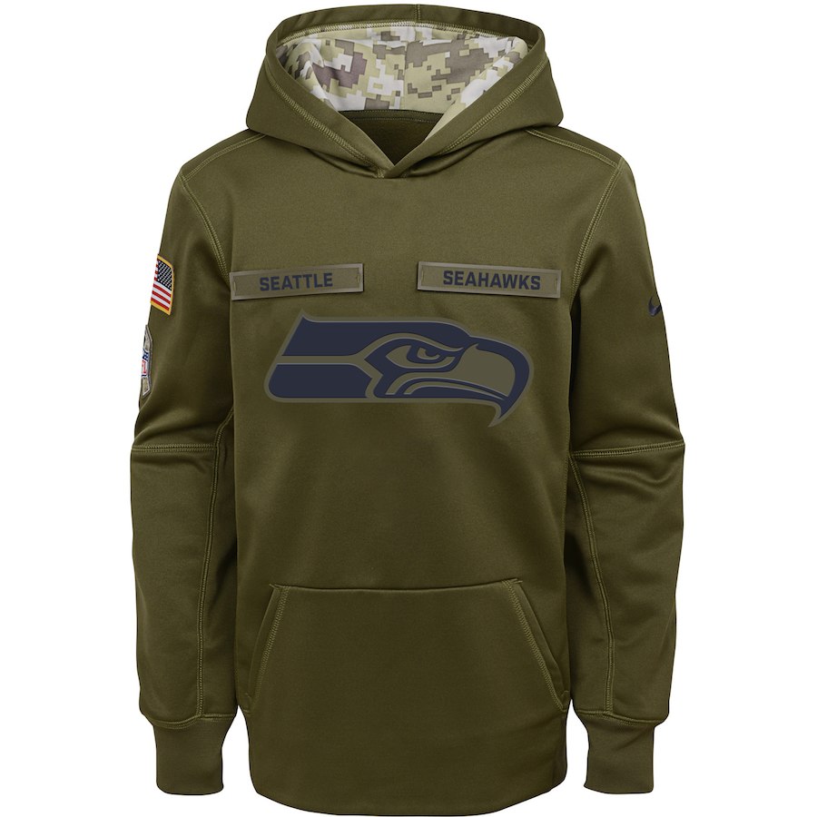 Youth Seattle Seahawks Olive Salute To Service Pullover Performance NFL Hoodie